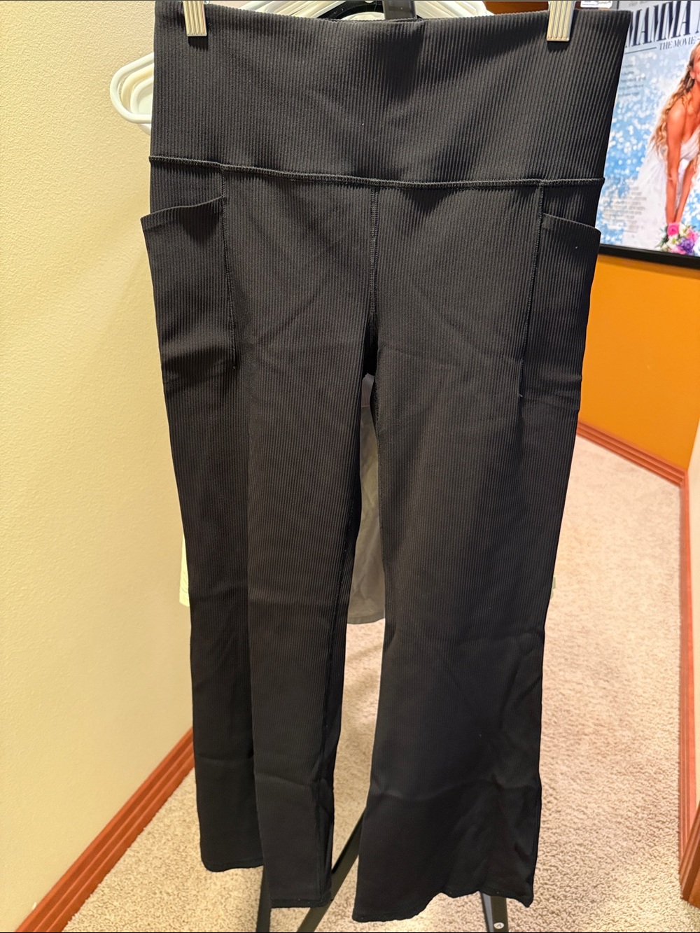 Athleta Black Wide-Leg Ribbed Pants with Side Pockets